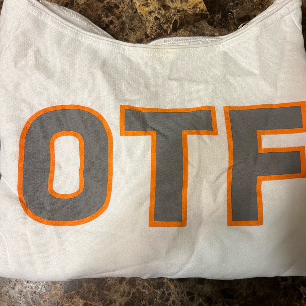 Orangetheory White and Orange Crew Neck Sweater